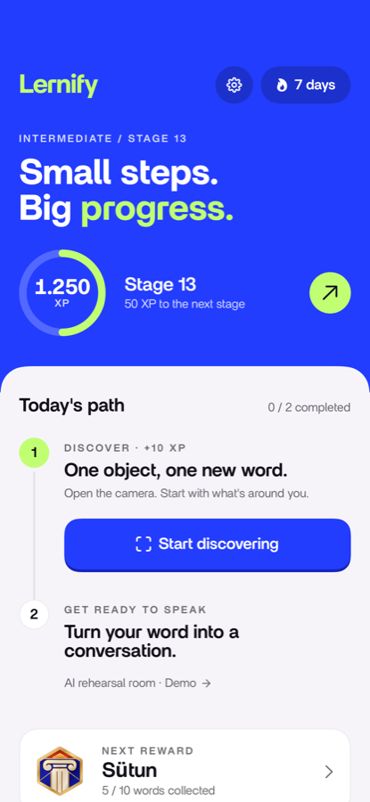 The profile and progress screen