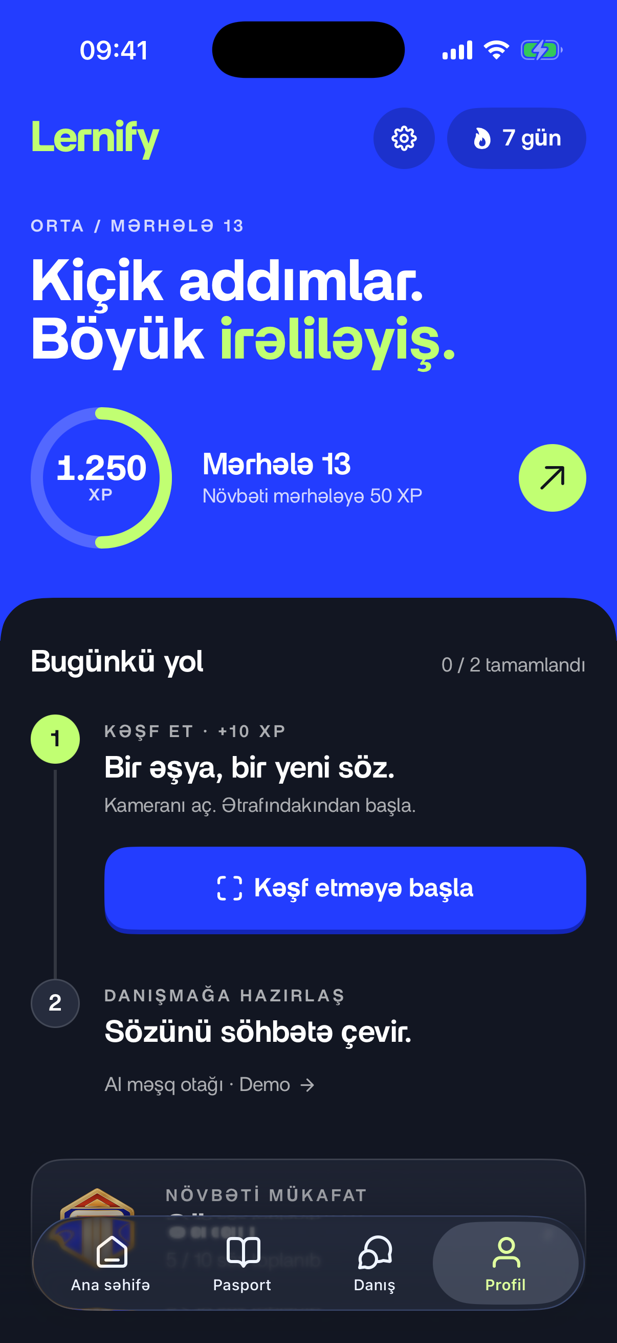 Profil və proqres ekranı