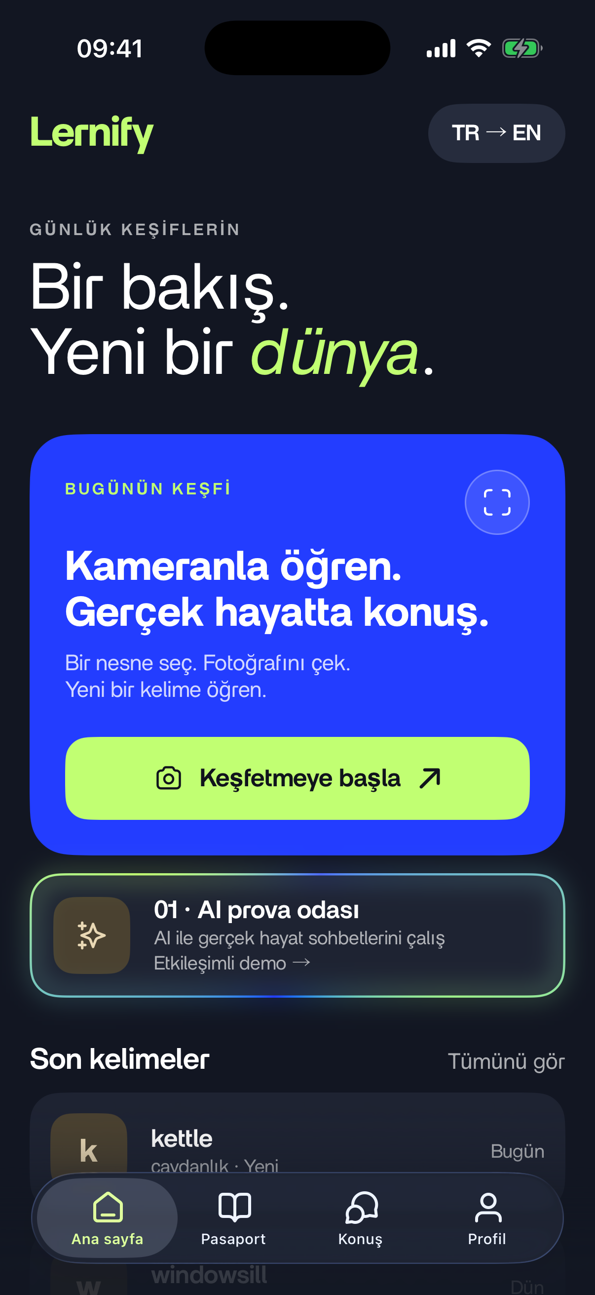 Lernify uygulamasının ana sayfası