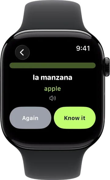 A flashcard on Apple Watch